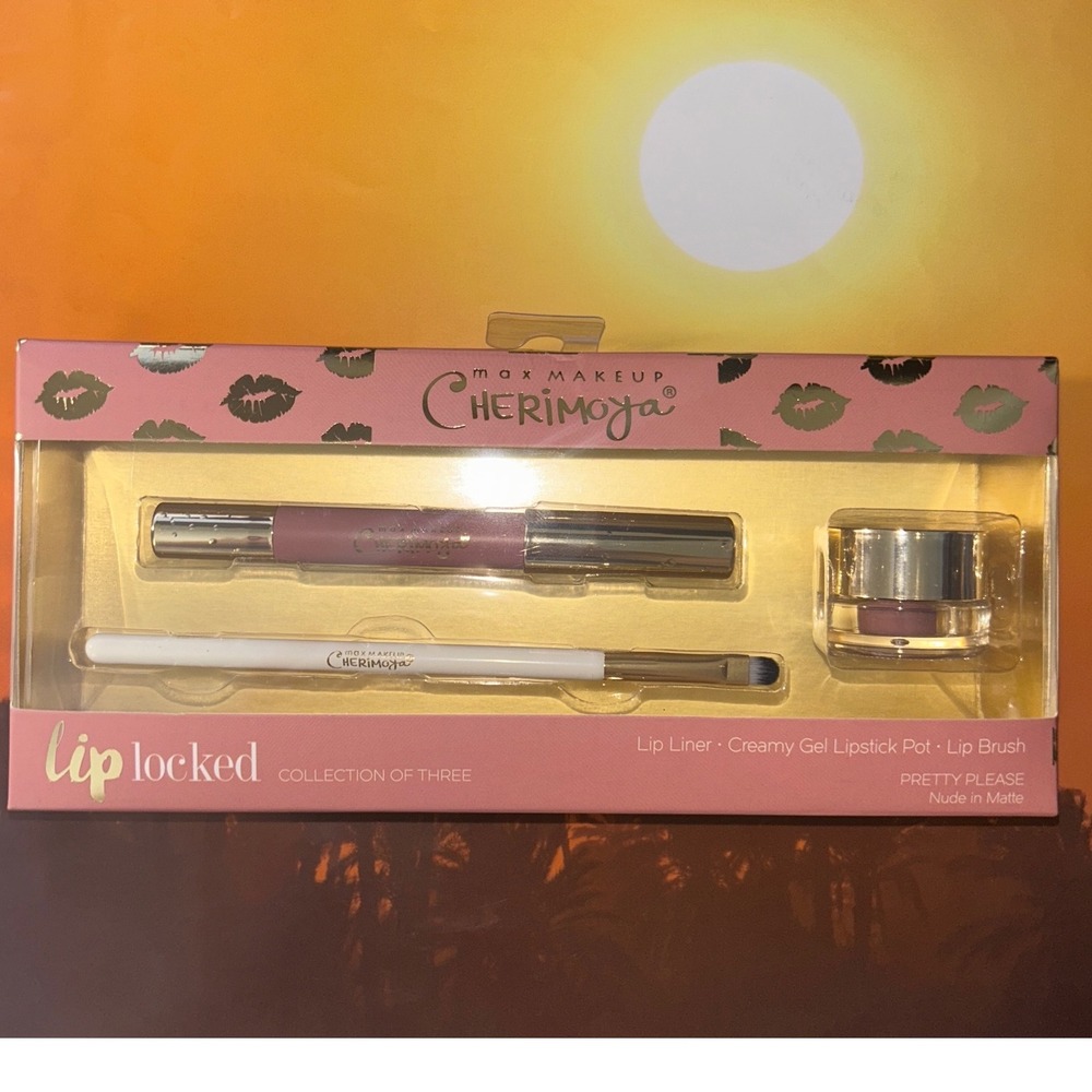 Cherimoya Max Makeup Lip Locked Collection Lip Liner Gel Lipstick Pot Brush